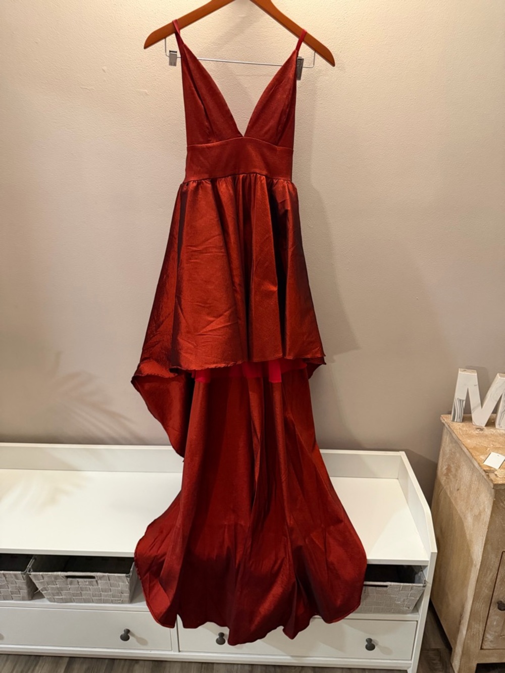 Windsor Red Metallic High Low Formal Gown Dress D-6407 Small
